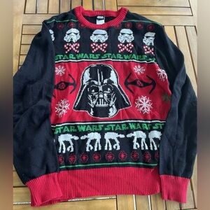 Star Wars Darth Vader Stormtrooper ATAT Ugly Xmas Sweater L Red Green Candy Cane